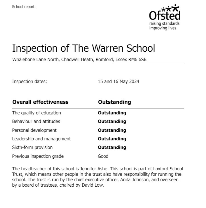 The Warren School Outstanding Ofsted Report - News - The Warren School